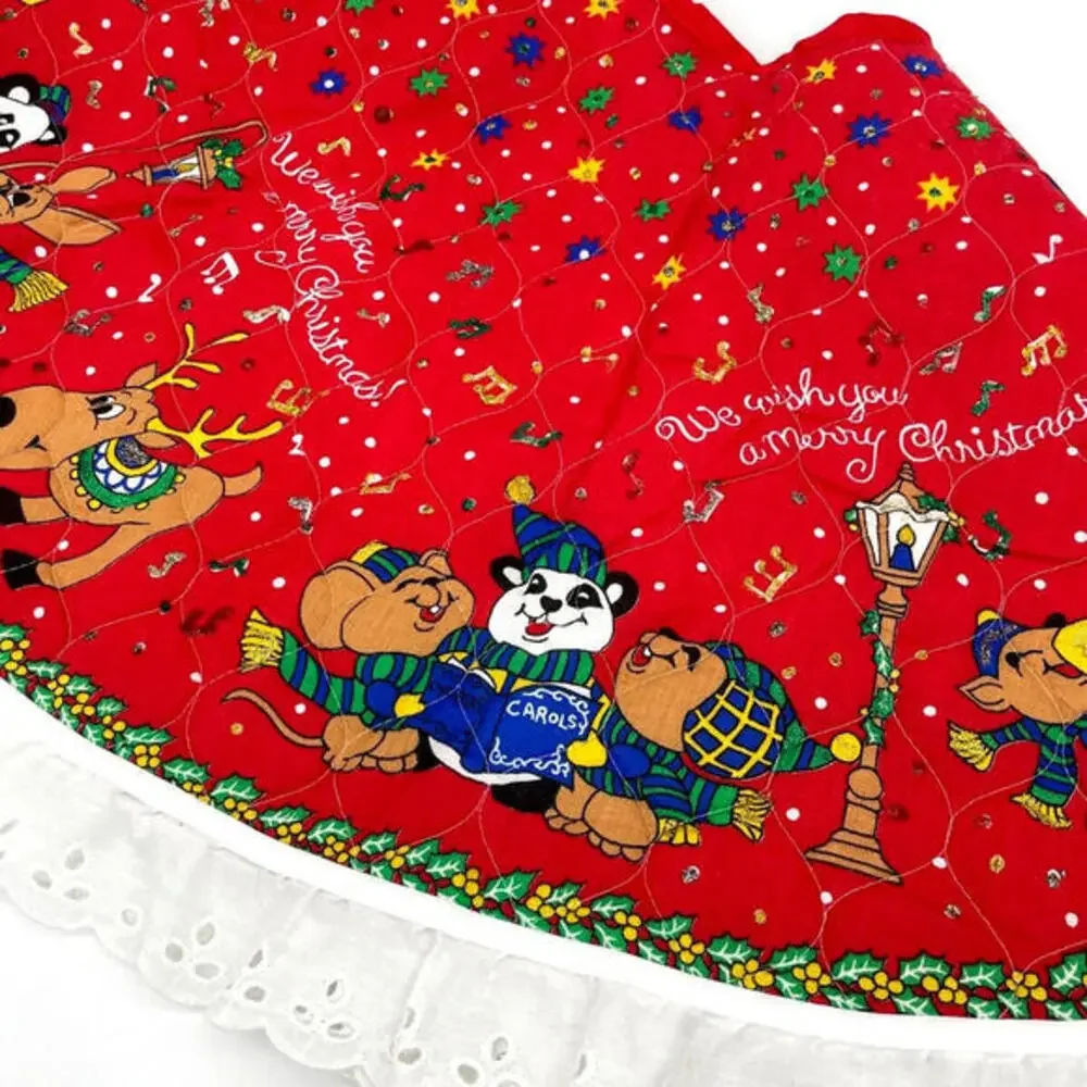 Vintage Handmade Quilted Fabric Cute Animal Carolers 35